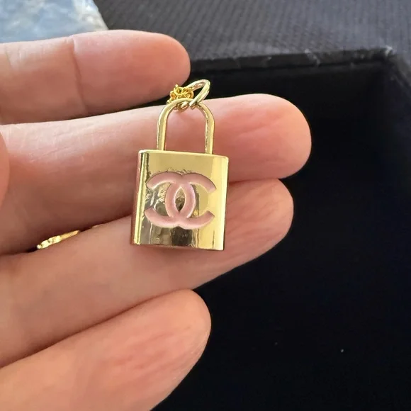 Gold & Pink Lock Charm Necklace - Picture 5 of 5